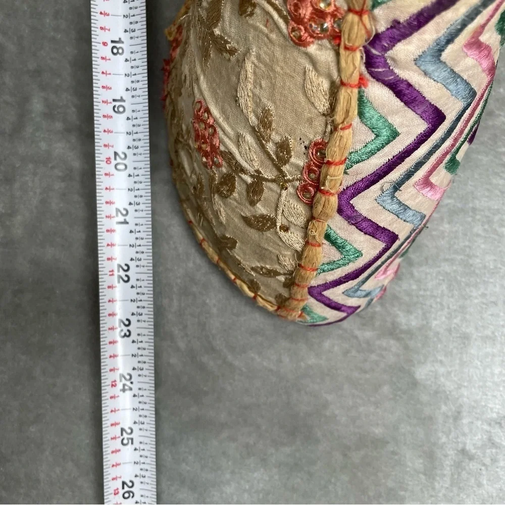 Faux Kantha Patchwork Deer Stag Fabric Covered Wall Decor Gold Antlers Boho